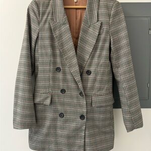 Women's Plaid Double-Breasted Blazer